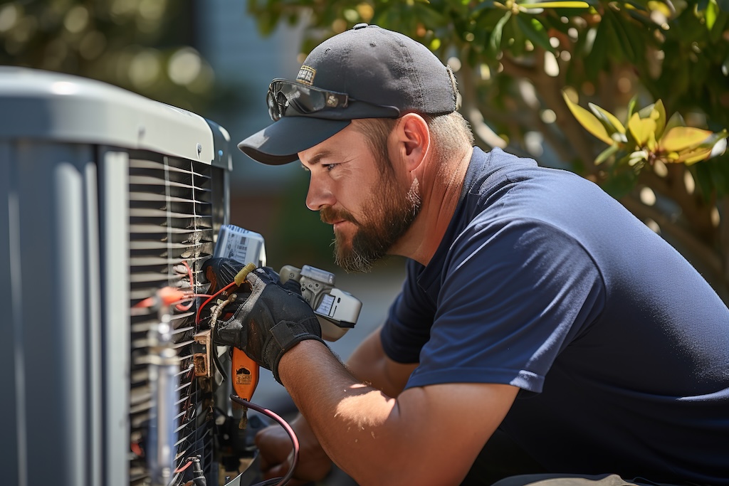 technician installing central air conditioner